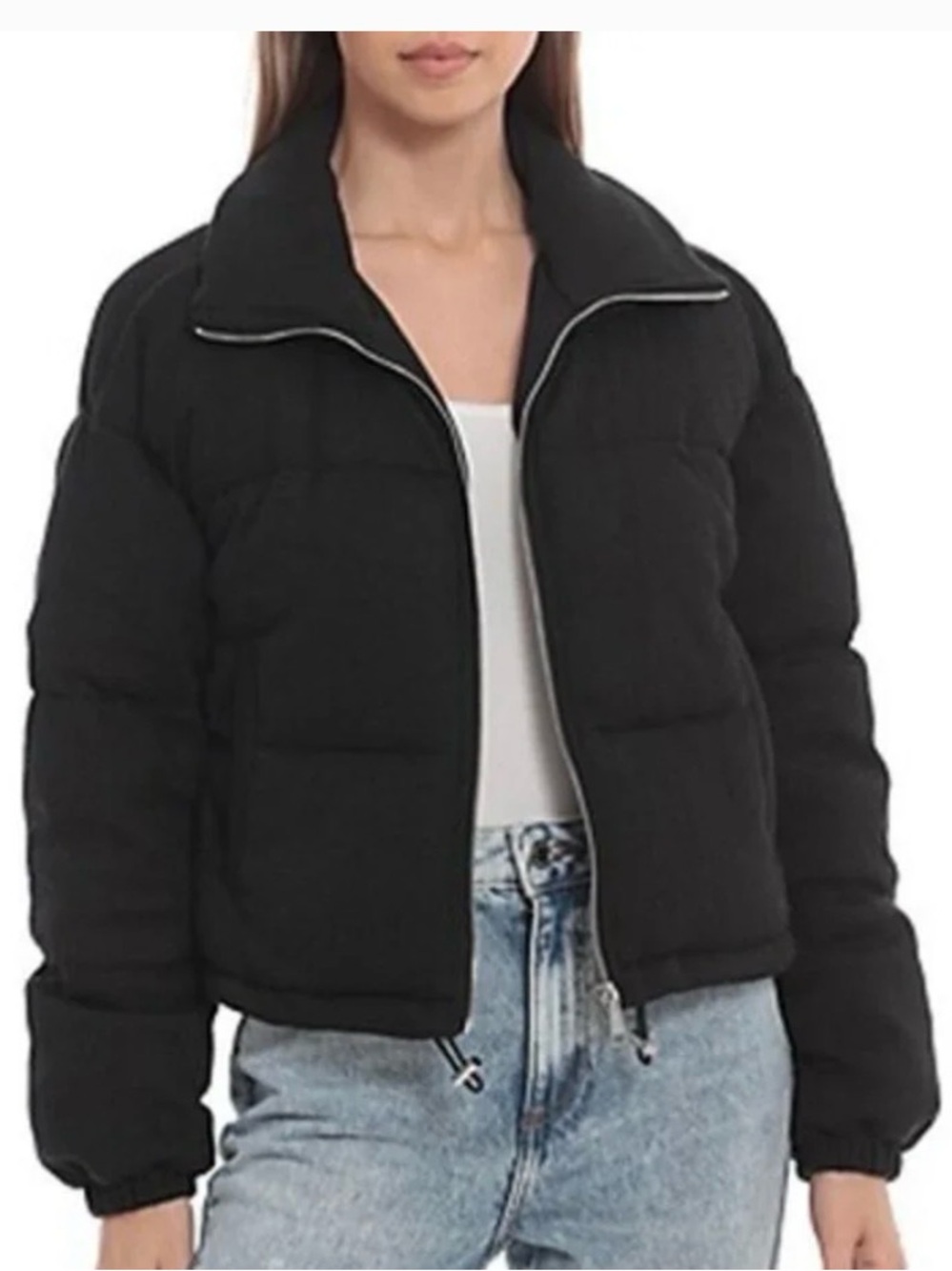 BAGATELLE.NYC Cropped Quilted Puffer Jacket Women's S Black Long Sleeve Full Zip